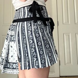 Cinq A Sept Navy & White Printed Tiered Skirt with Waist Tie